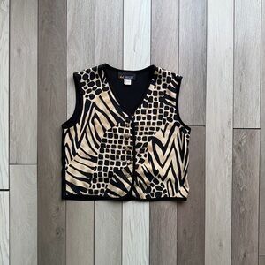 J.J. TAYLOR Vintage Black and Tan Patterned Vest with golden star-shaped buttons